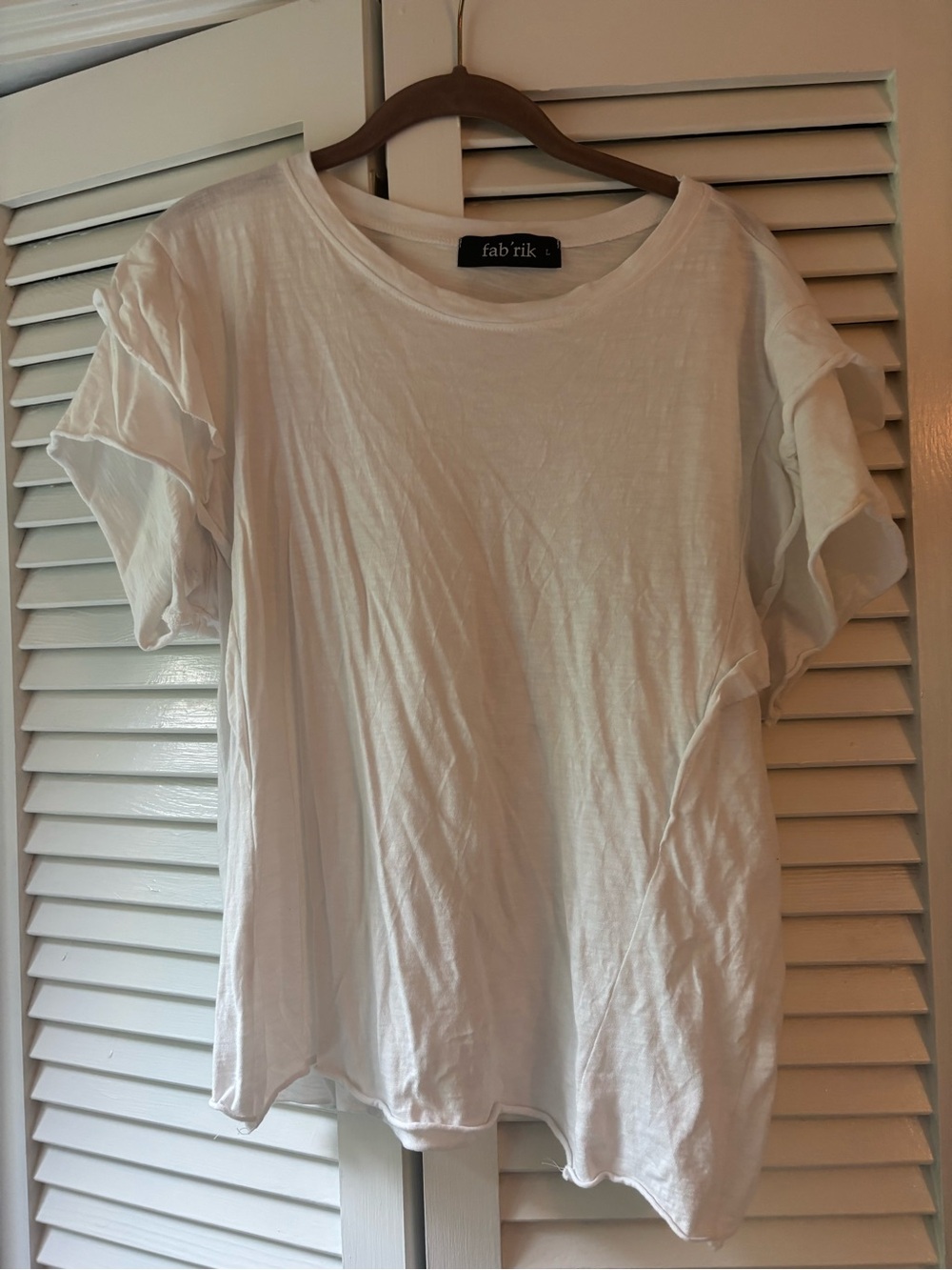 fab'rik Cream Ruffle Sleeve Short Sleeve Tee